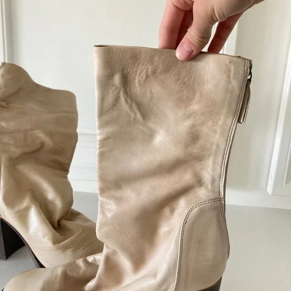 NIB Free People Elle Block Heel Beige Leather Boots Sz 40 - Picture 7 of 11